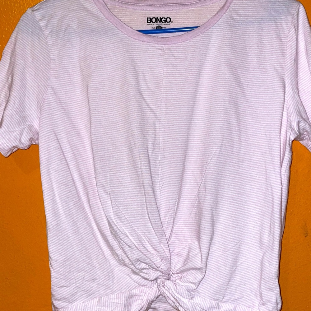 Front knot pink and white striped shirt